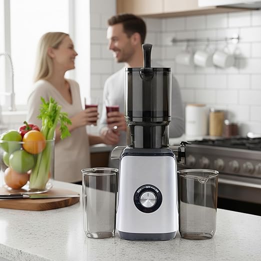 HealSmart Cold Press Juicer, Slow Masticating Juicer Machines with Wide Feed Chute, Fits Whole Fruits and Vegetables, High Juice Yield, BPA Free, Easy to Clean, Silver