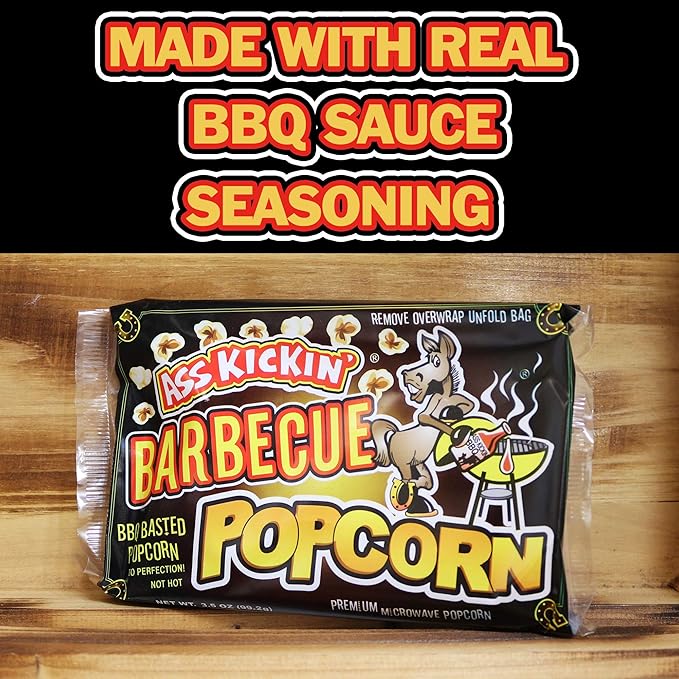 ASS KICKIN' BBQ Microwave Popcorn Bags - 3 Pack - Ultimate Barbecue Gourmet Popcorn Gift - Makes a Great Movie Theater Popcorn or Snack Food for Movie Night