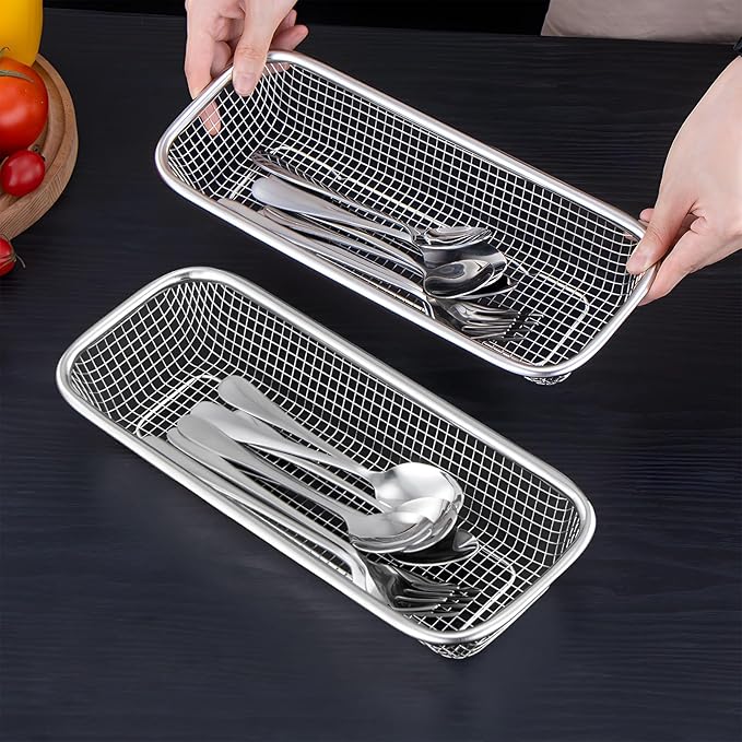 Utensil Drying Rack, 2 Pack Stainless Steel Utensils Holder Dishwasher Silverware Basket, Compact Dish Rack Chopsticks Spoons, Forks, Knifes Drainer Basket Organizer for Kitchen Counter