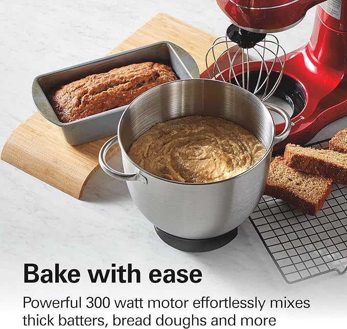 Hamilton Beach Electric Stand Mixer, 4 Quarts, Dough Hook, Flat Beater Attachments, Splash Guard, 7 Speeds with Whisk, Easy-Carry Top Handle, Red