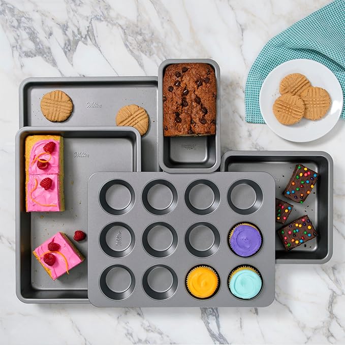 Wilton Silver Non Stick 12 Cup Muffin Pan, Cupcake and Muffin Tin for Baking and Brunch, Made without PFAS, Durable Steel