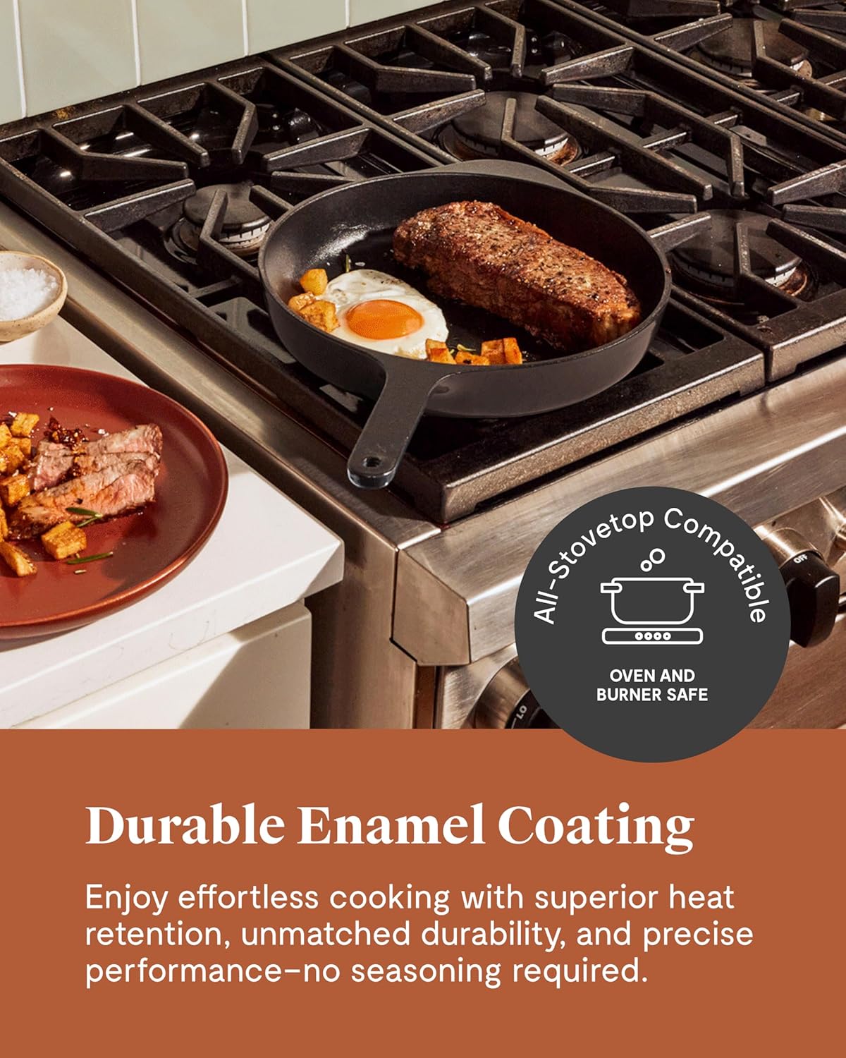 Caraway Cast Iron Skillet - 10.5” Enameled Cast Iron Pan With 3 Layer Enamel Coating - No Seasoning Required - Compatible With All Stovetops - Free From Forever Chemicals - Midnight Blue
