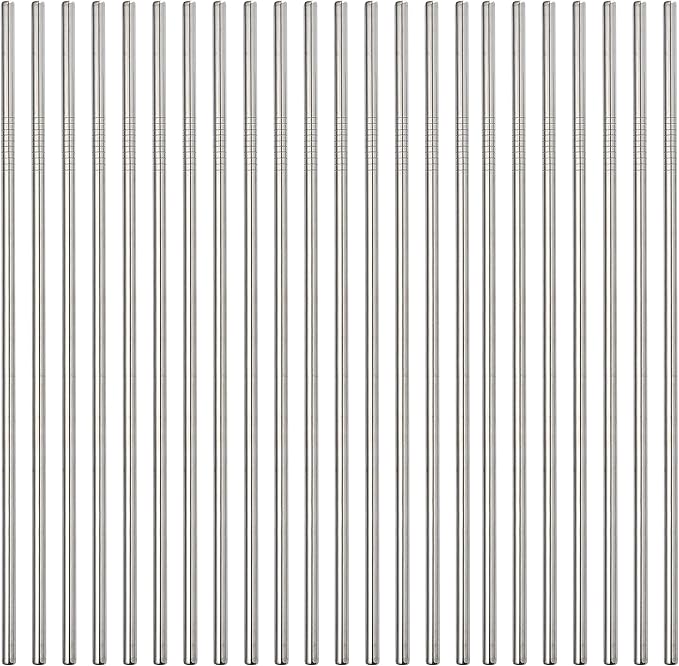 Reusable Metal Straw 50Pcs In Bulk.265mm Reusable Stainless Steel Straight Straws.NiceCaTeLe Drinking Straws Wholesale for 30 oz & 20 oz Tumblers Yeti Water Bottle(10.5" - Silver, 50pcs - Straight)