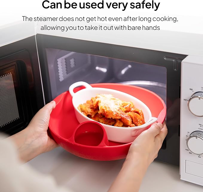 Longtail Company Microwave Steamer Bowl – BPA-Free Silicone Cooking Tray with Water Hole | Steam & Reheat Without Lid | Dishwasher Safe | Defrost, Reheat, Steam Veggies, Pizza, Meals | 9.6in - GREEN
