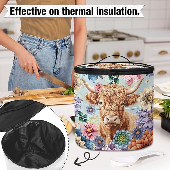 Retro Mandala Appliance Dust Covers for Kitchen Highland Cow Pressure Cooker Dust Cover Easy to Clean Carry Bag for 6 Quart