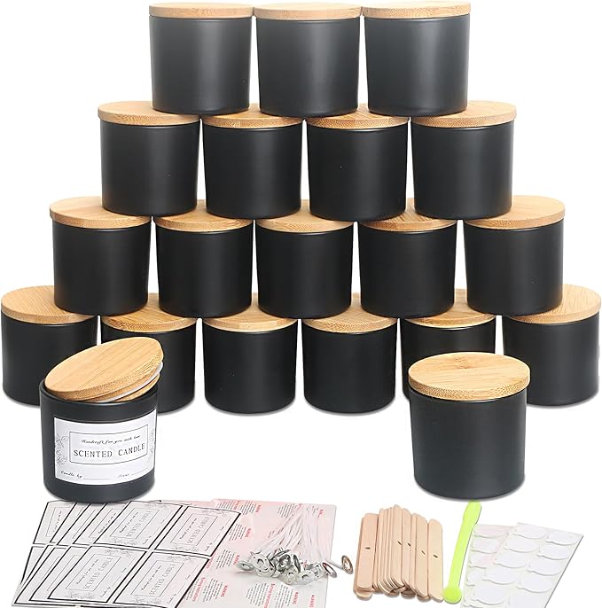 MILIVIXAY 20 Pack 4 OZ Matte Black Glass Candle Jars with Lids and Candle Making Kits - Bulk Small Empty Candle Jars for Making Candles - Spice, Powder Containers.