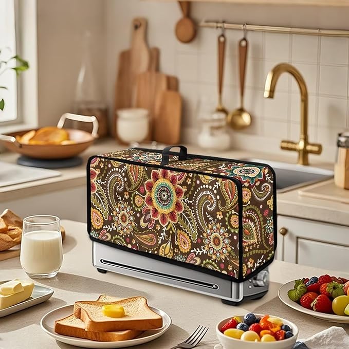 Boho Floral Toaster 2 Slice Cover, Heat-Resistant Snowman Toaster Cover Long Slot Small Appliance Covers Dustproof Kitchen Appliance Covers, with Top Handle Furniture Decor