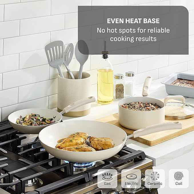 T-Fal Signature Nonstick 12 Piece Cookware Set, Oven Safe Up to 350°F, Dishwasher Safe, Pots and Pans Set, Includes Frying Pans, Saucepan, Stockpot, Cooking Utensils, Beige