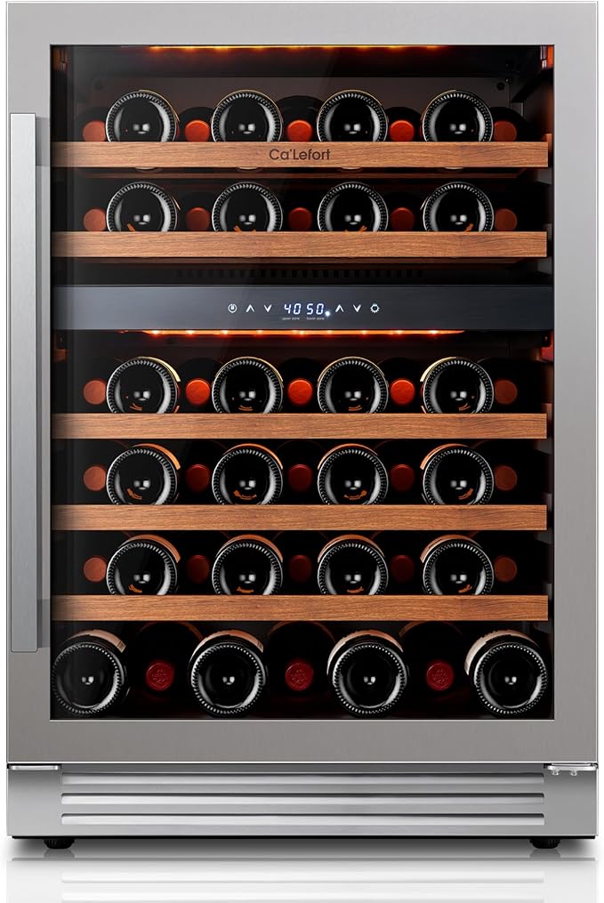 Ca'Lefort Wine Fridge & Cooler - 24 Inch 52 Bottle Wine Cooler Refrigerator, 40-65°F Dual Zone Wine Refrigerator Glass Door, 3 LED Built-in or Freestanding Fridge for Home/Bar/Kitchen (5.65 cu.ft)