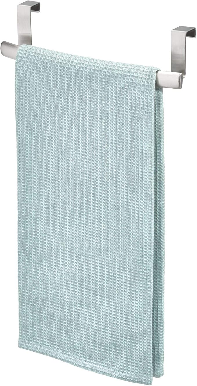 iDesign Axis Curved Over-the-Cabinet Kitchen Bar Holder for Dish and Hand Towels, Pot Holders, 9.75" x 2.75" x 2.5" - Brushed Stainless Steel
