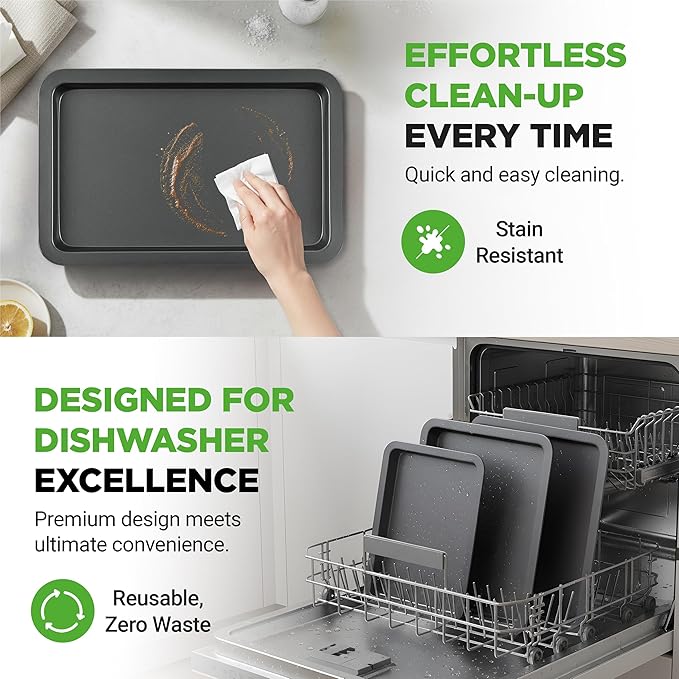NutriChef 3-Piece Nonstick Baking Sheet Set – Non-Toxic Cookie Sheets for Everyday Baking – Small, Medium & Large Oven Safe Bakeware Trays – Warp-Resistant, Easy to Clean & Dishwasher Safe