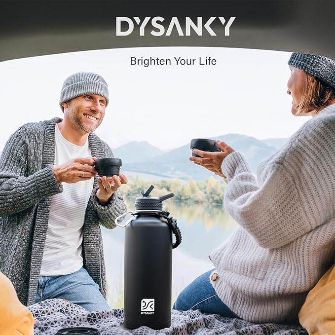 DYSANKY Insulated Water Bottle | Thickened Stainless Steel for Gym and Hiking with Straw, Carrier Bag, Handle Strap | BPA-Free 87 oz
