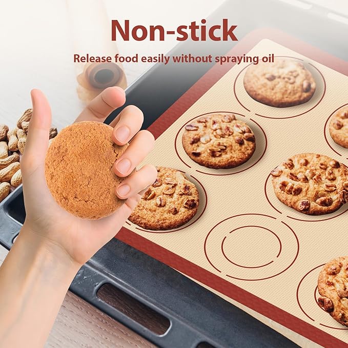 Silicone Baking Mat Set of 6, Macaron Silicone Baking Mat for Baking Sheets, Non-Stick & Reusable Silicone Mats for Baking Macarons, Cookies, Pastries, Pizza