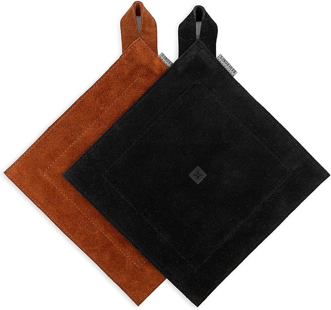 Barebones Leather Pot Holder - Hot Pad Outdoor Kitchen Accessories, Cast Iron Pan Handle Cover, (Black)
