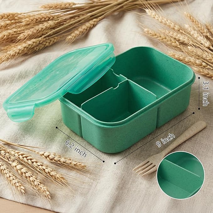 MISS BIG® Bento Box for Adults – Reusable Wheat Material Lunch Box with Compartments, Leak Proof Food Container for Meal Prep, Work & Home – Microwave & Dishwasher Safe Adult Lunch box(1900ml Green)