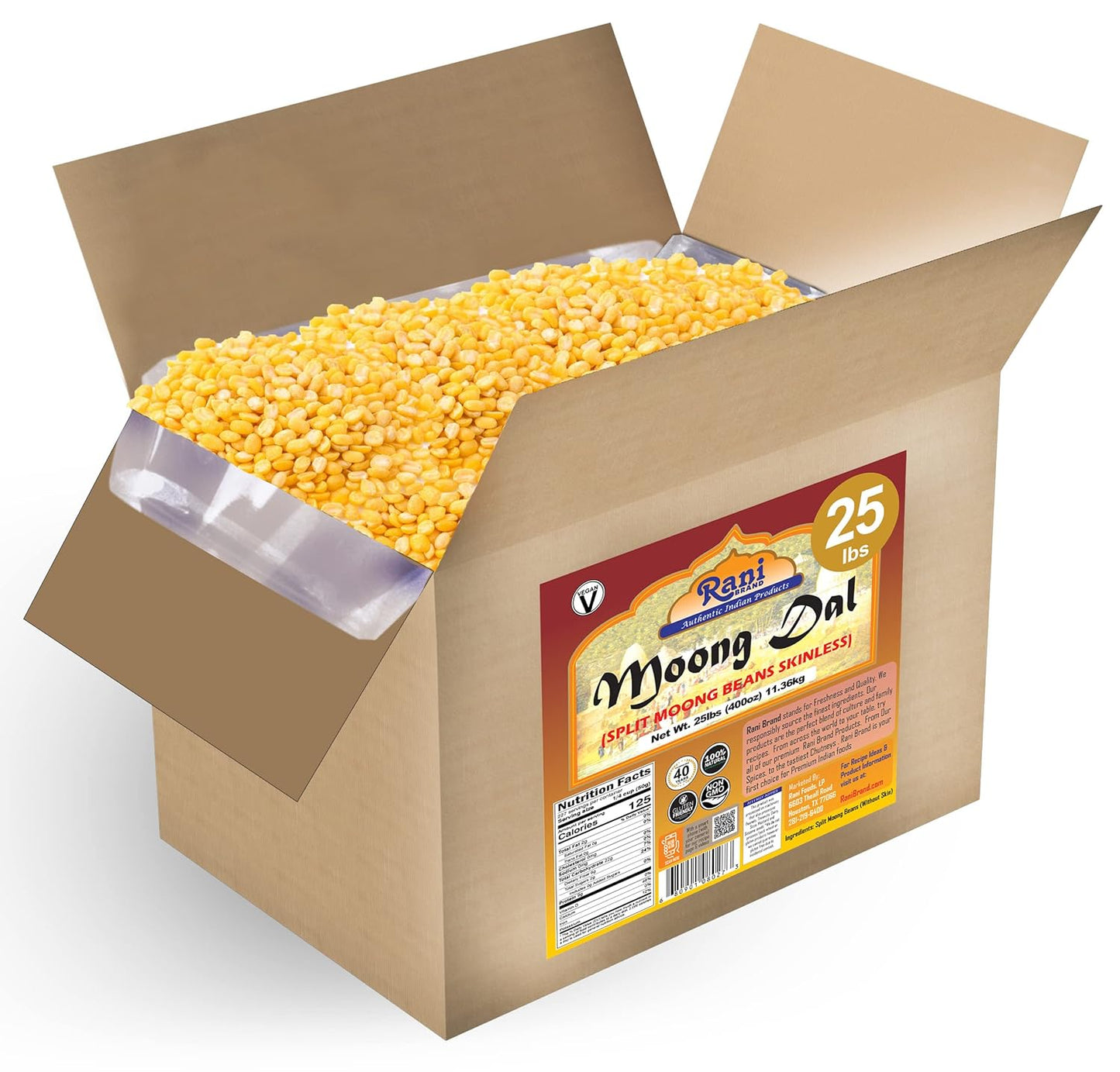 Rani Moong Dal (Split Mung Beans Without Skin) Lentils Indian 400oz (25lbs) 11.36kg Bulk Box ~ All Natural | Gluten Friendly | Non-GMO | Kosher | Vegan | Indian Origin