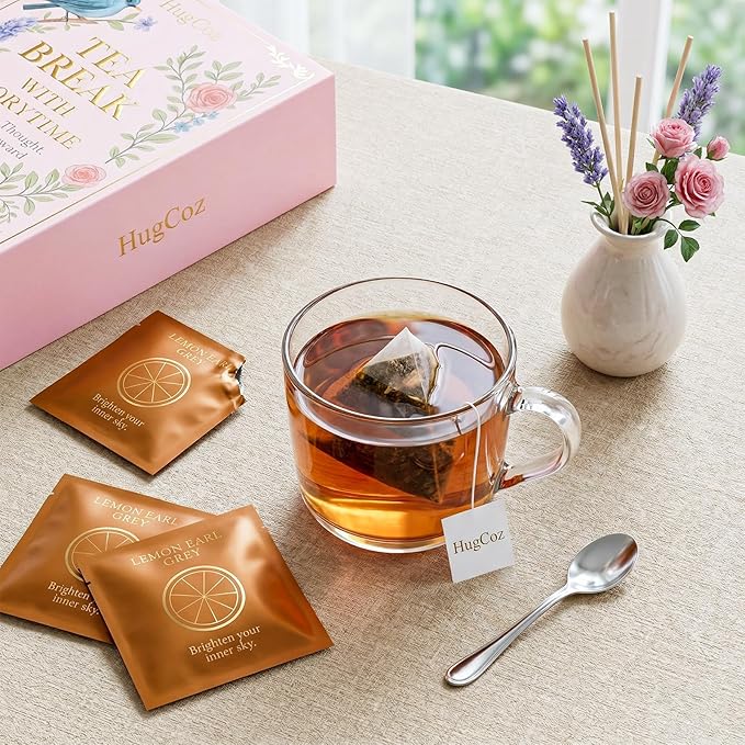 HugCoz Book Tea Gift Set | 60 Assorted Tea Bags | Christmas Day & Corporate Gifting Option | 12 Exotic Herbal Blends with Premium Whole Leaf in Eco-Friendly Pyramid Bags