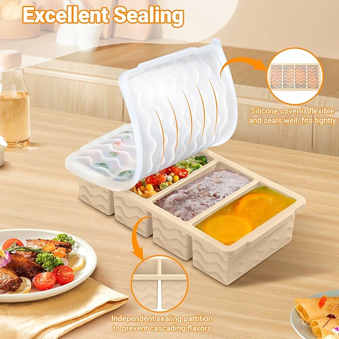 Doasuwish Silicone Freezer Tray for Soup with Lid – 1-Cup Soup Container Cube Style Ice Cube Trays for Freezer, Meal Prep & Food Storage, Freeze 250mL/125mL Portions – 2 Pack