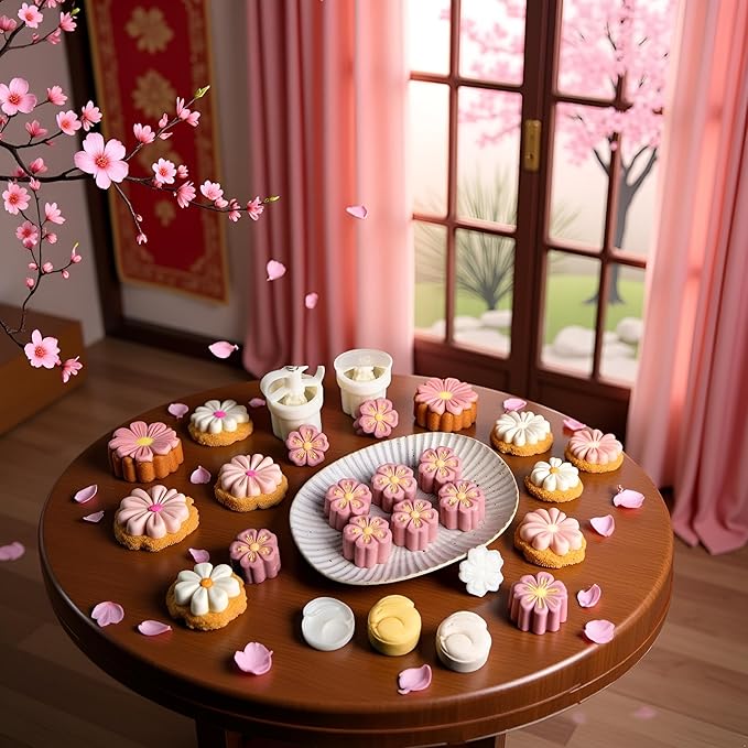 White Mold with 6 Petals 30g Mooncake Mould Hand Press Cookie Stamps, Cherry Blossom Flower Stamps, Mid-Autumn Festival Pastry Tool Pie Making, Cookie Stamps Baking Tools and Accessories