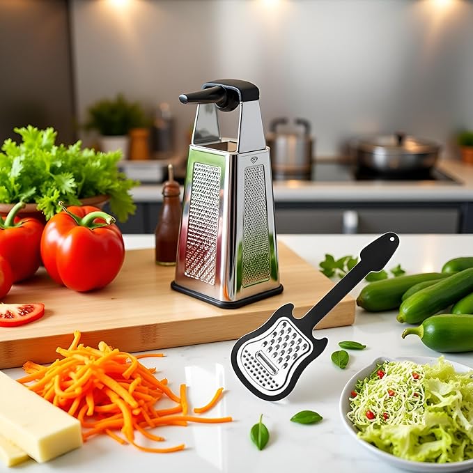Handheld Cheese Grater, Stainless Steel Shredder with Handle Multi-Functional Guitar Shaped Kitchen Slicer Grater Zester for Vegetables, Fruit, Salad, Cheese Graters
