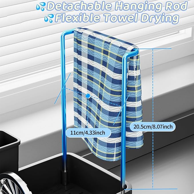 Sponge Holder for Kitchen Sink,Sink Caddy Organizer with Removable Brush Holder,Kitchen Countertop Soap Dispenser Storage with Detachable Towel Rack,Black