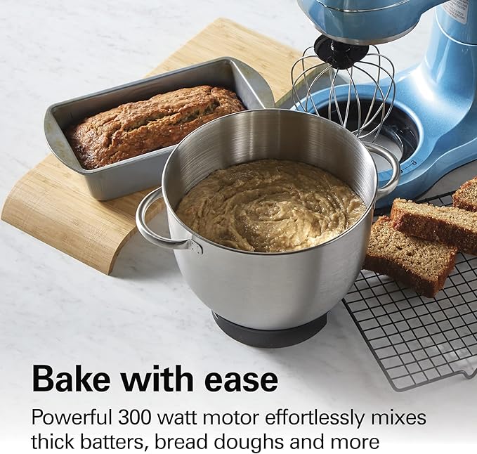 Hamilton Beach Electric Stand Mixer, 4 Quarts, Dough Hook, Flat Beater Attachments, Blue & Stack & Snap Food Processor and Vegetable Chopper, 2-Speed 450 Watt Motor, Black