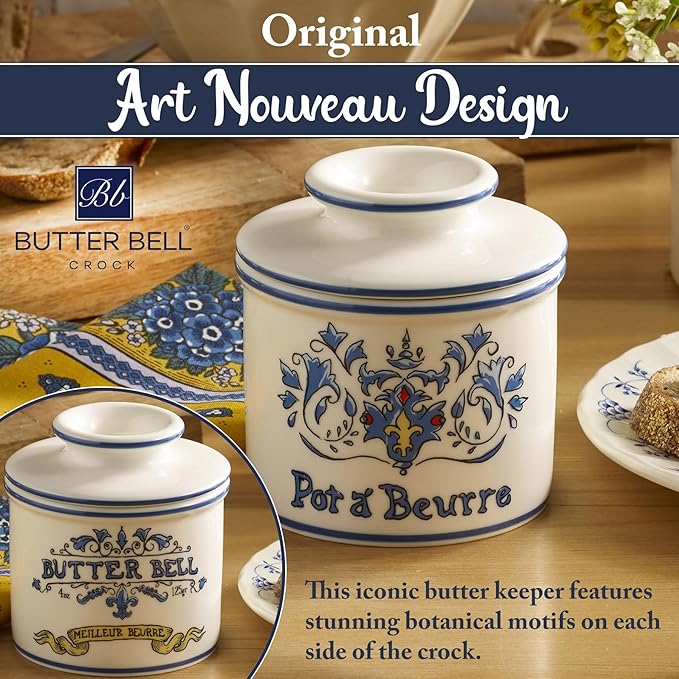 Butter Bell – The Original Art Nouveau French Butter Crock by L Tremain, Water Seal Ceramic Butter Keeper for Countertop, Keeps Butter Fresh & Spreadable Without Refrigeration
