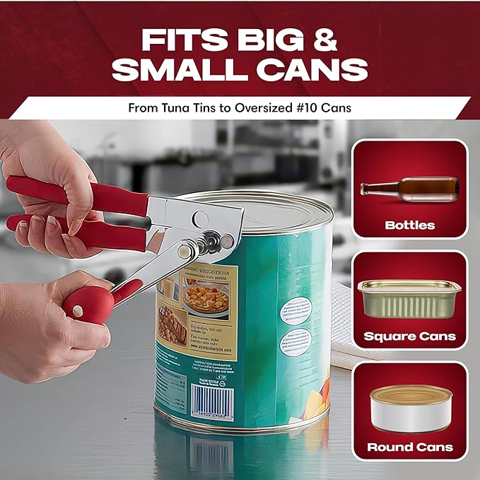 Chef-Master 2-Pack Heavy Duty Can Opener with Anti-Slip Grip, Manual Handheld for Large Cans