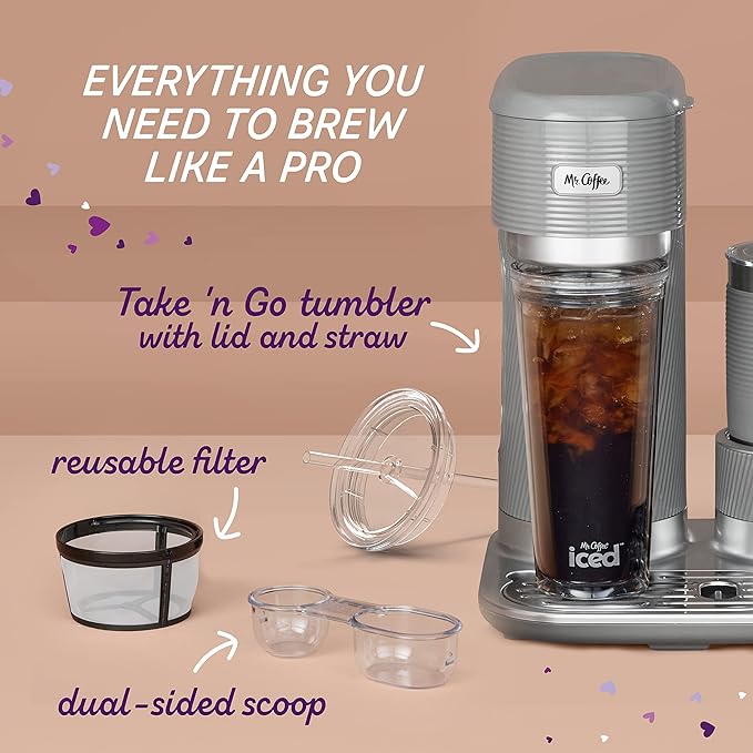 Mr. Coffee 4-in-1 Latte Lux Iced Hot Coffee Maker with Built-In Milk Frother Single-Serve 22 Ounces
