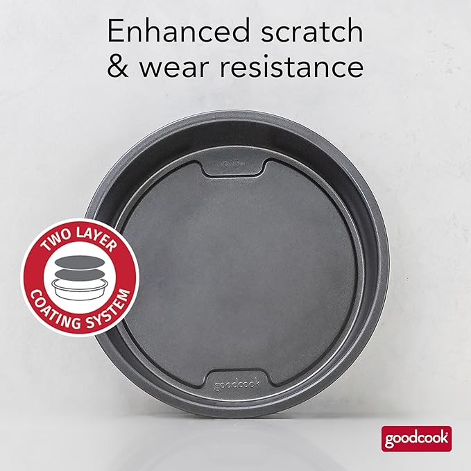 GoodCook PRO Round Cake Pan Nonstick Warp & Scratch-Resistant Dishwasher-Safe Carbon Steel Construction for Even Baking, 9-Inch Round, Gray