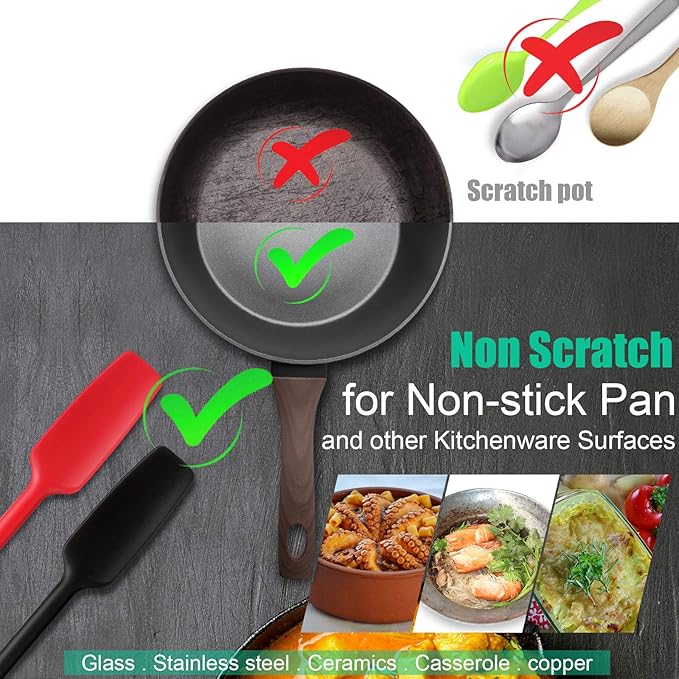 2 Pieces Long Handle Silicone Jar Spatula Kitchen Scraper Spatula Non-Stick Rubber Silicone Scraper for Jars, Smoothies, Blenders Cooking Baking Stirring Mixing (Red)