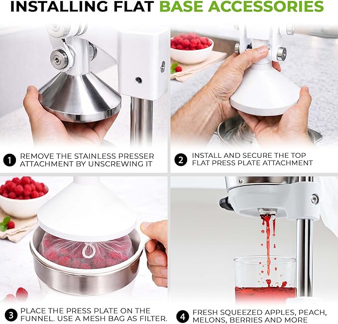 Zulay Kitchen Pulperizer 9 in 1 Cast Iron Juicer - Easy-to-Clean Heavy-Duty Manual Juicer with Presser Attachment to Juice All Types of Fruits! Extra Tall with Stainless Steel Bowl - White