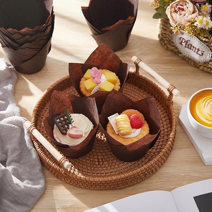 Motiskyy 300 Pcs Jumbo Muffin Liners for Baking 2-1/4" x 4" Large Tulip Cupcake Liners Greaseproof Cupcake Wrapper Paper for Weddings Birthday Christmas Anniversaries Party (Brown)