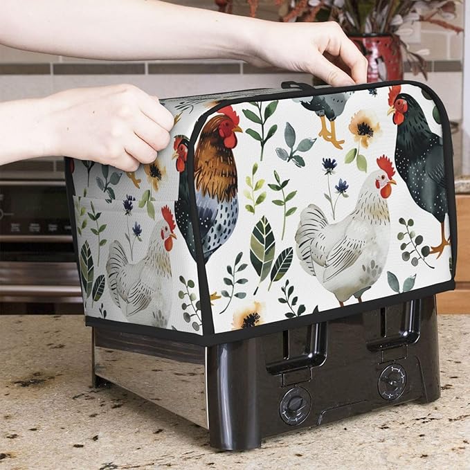 Summer Rooster Toaster Cover 2 Slice, Cute Country Bread Machine Cover, Washable Toaster Kitchen Small Appliance Cover Stain Resistant,with Top Handle