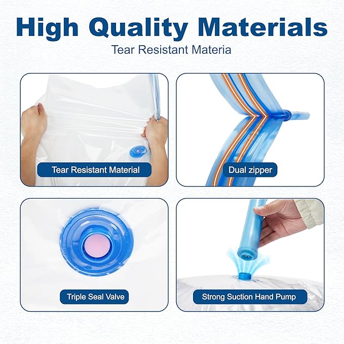 HOUSE DAY 22 Pack Vacuum Storage Bags with Pump,Space Saving Vacuum Seal Bags For Clothing Travel,4 Jumbo/4 Large/4 Medium/4 Small, 4S Roll/2XXS Roll Bags, Hand Pump Included, Sealer Clothes Storage