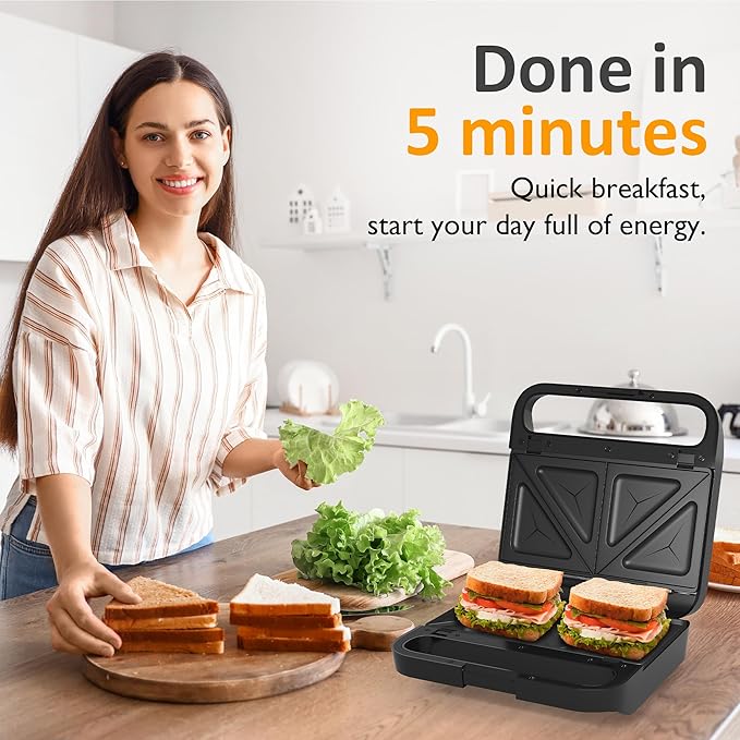 Sunvivi Pro Waffle Maker with Removable Non-stick Plates, Electric Sandwich Maker 3 in 1 Panini Press Grill, with Glass Top, Cool Touch Handle & Easy to Clean, 850W