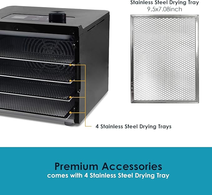 Elite Gourmet 4-Tray Food Dehydrator and Programmable Bread Maker Machine with 19 Menu Functions, 3 Loaf Sizes, and 15-Hour Delay Timer