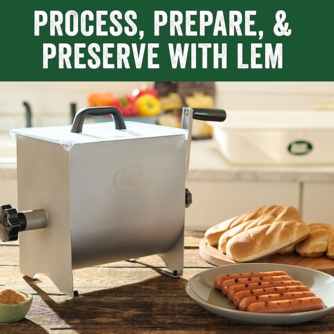 LEM Products MightyBite 10 Pound Capacity Manual Meat Mixer, Stainless Steel, Hand Crank, Manual Mixing Operation