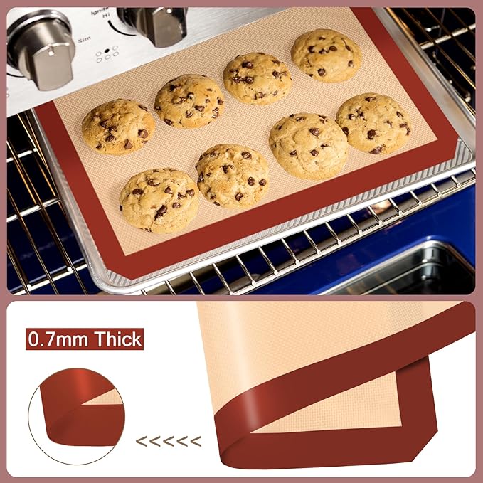 Silicone Baking Mat, Reusable Silicone Mats for Baking Set of 3, Non-Stick Baking Supplies for Pastries, Cookies, Macaroons, Bread