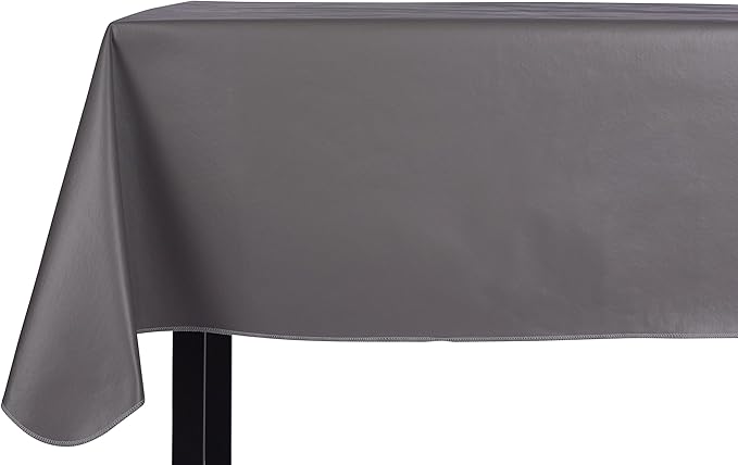 Yourtablecloth Heavy Duty Vinyl Rectangle or Square Tablecloth – 6 Gauge Heavy Duty Tablecloth – Flannel Backed – Wipeable Tablecloth with Vivid Colors & Many Sizes 52 x 120 Gray