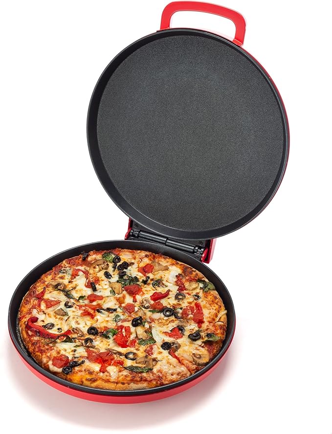 Zenith Versa Grill Non-Stick Pizza Maker Machine For Home, Calzone Maker, Pizza Oven Converts to Electric indoor Grill, Red