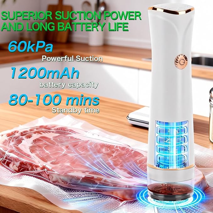 Compact Vacuum Sealer for Food Storage & Preservation,with Reusable Bags, Ultra-long 100-minutes Vacuuming Time,Chef-Preferred 6X Freshness Keep for Home Kitchen RV Travel Seal Meal