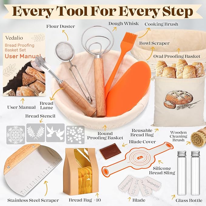 Sourdough Starter Kit, Sourdough Bread Baking Supplies, Sourdough Kit for Modern Home and Kitchen, Sourdough Bread Basket, Sour Dough Kit, Bread Making Tools Kit Gifts for Bakers Women Wife Mom