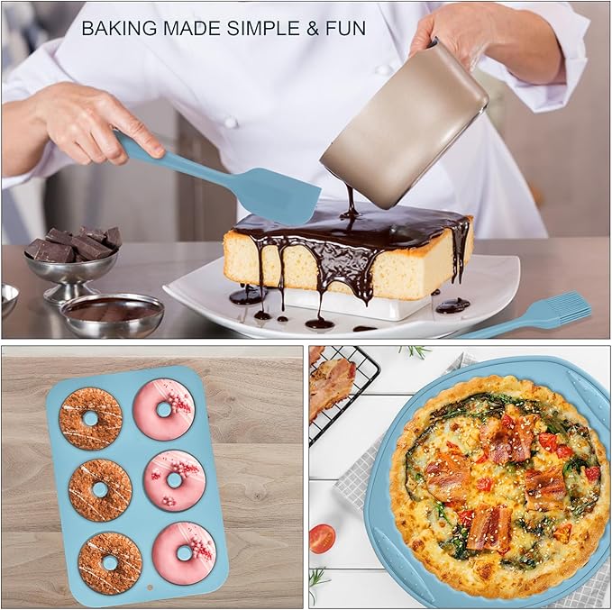 Nonstick Silicone Baking Mat Set, 9-in-1 Heat Resistant Cookie Sheet & Cake Pan Molds for Muffin, Loaf, Pizza, Cheesecake, Cupcake, Pie - Oven Bakeware Tools Kit