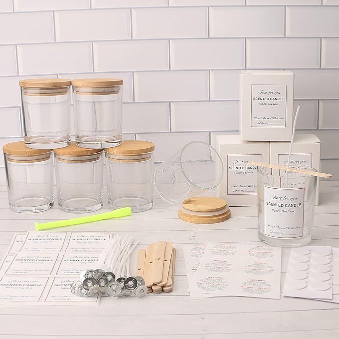 MILIVIXAY 12 Pack 12 OZ Clear Glass Candle Jars with Lids and Candle Making Kits - Bulk Empty Candle Jars for Making Candles - Spice, Powder Containers.
