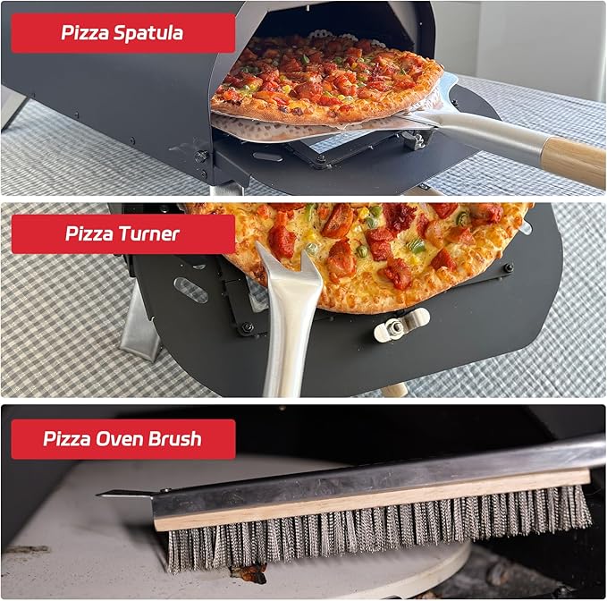 7PCS Pizza Oven Accessories Kit – Premium Pizza Making Tools Set for Home & Outdoor Ovens – Includes Pizza Peel, Oven Brush, Bubble Popper Turner, Rocker Cutter, Dough Roller & Scraper