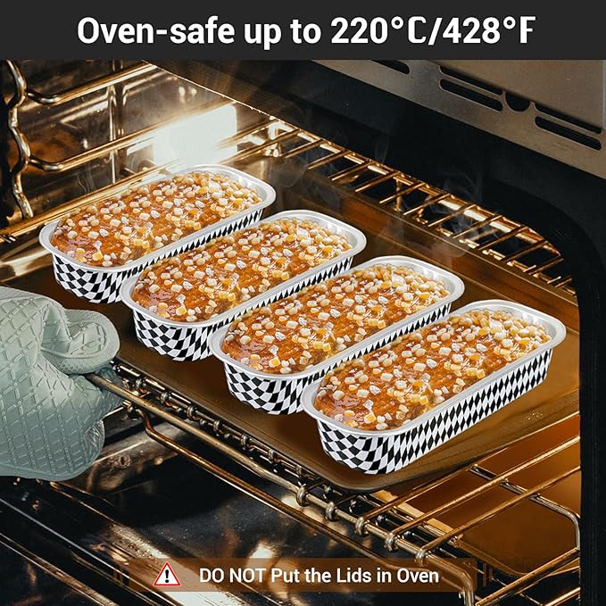 EUSOAR Disposable Ramekins, 25pcs 6.8oz Mini Cake Loaf Pans with Lids, Aluminum Foil Ramekins Muffin Liners Baking Cups Containers Holders Creme Brulee Tins for Birthday Wedding Party-Black/White