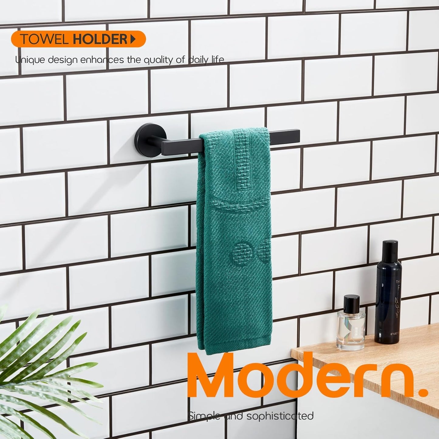 Hand Towel Rings Bathroom Towel Holder Modern Small Bath Towel Bars Stainless Steel Wall Mounted 2 Pack Matte Black AN3001MB-P2