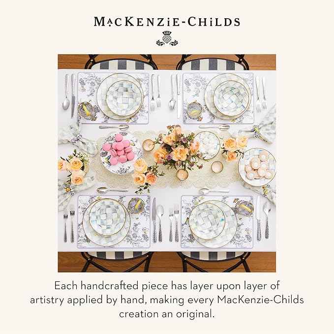 MACKENZIE-CHILDS Supper Club Salad Serving Set, Fork and Spoon Salad Servers, Decorative Kitchen Serving Utensils, Gray-and-White Sterling Check