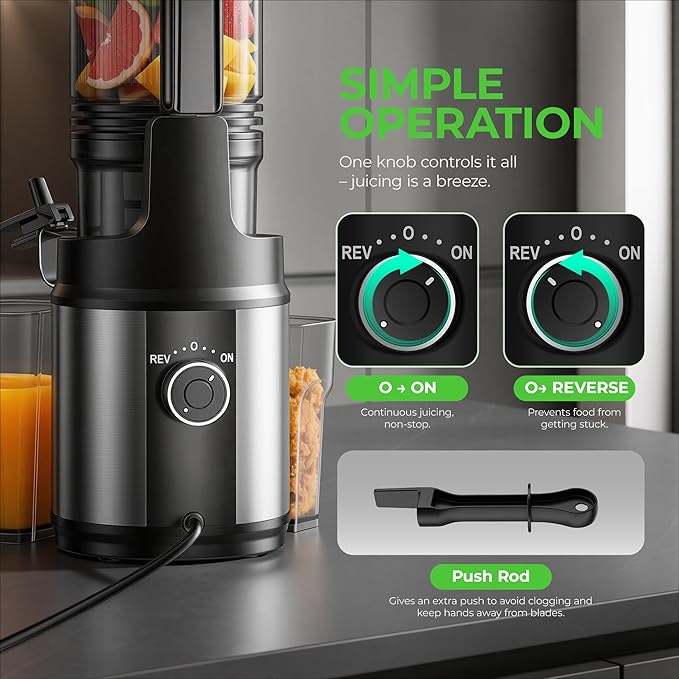 Juicer Machines, Cold Press Juicer with Wide Feed Chute, 3-in-1 Slow Masticating Juicer, Juice, Nut Milk & Sorbet Maker, BPA-Free, High Juice Yield for Whole Fruits & Vegetables Easy to Clean